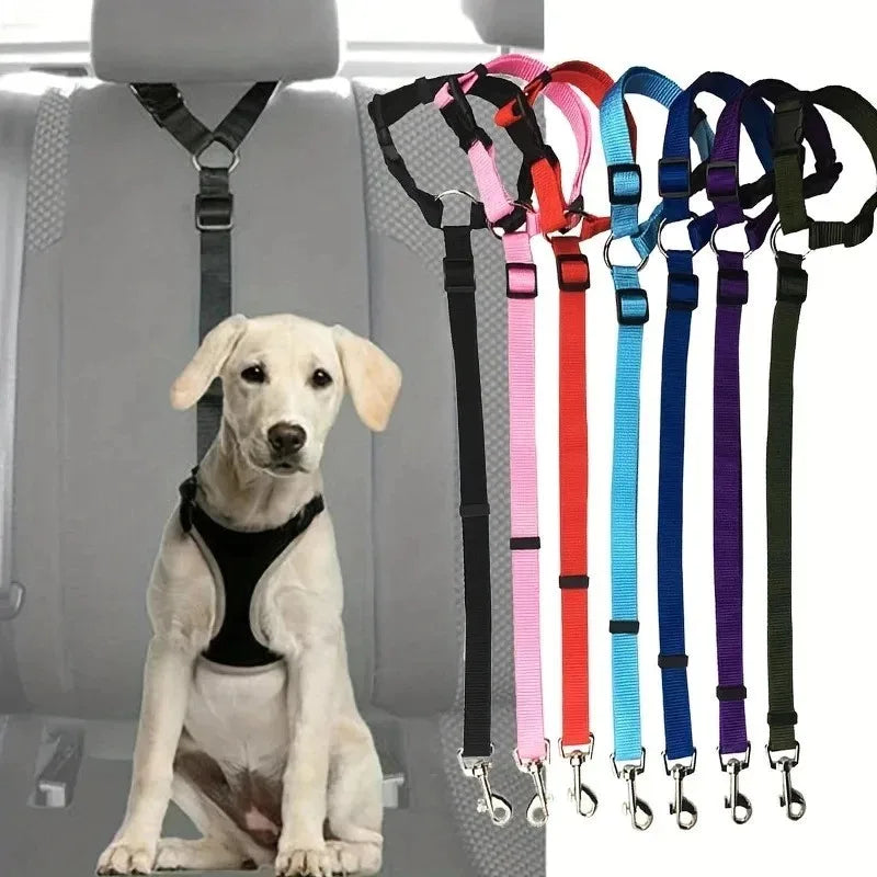 Dog Car Seat Belt – Adjustable Nylon Safety Leash for Backseat Travel