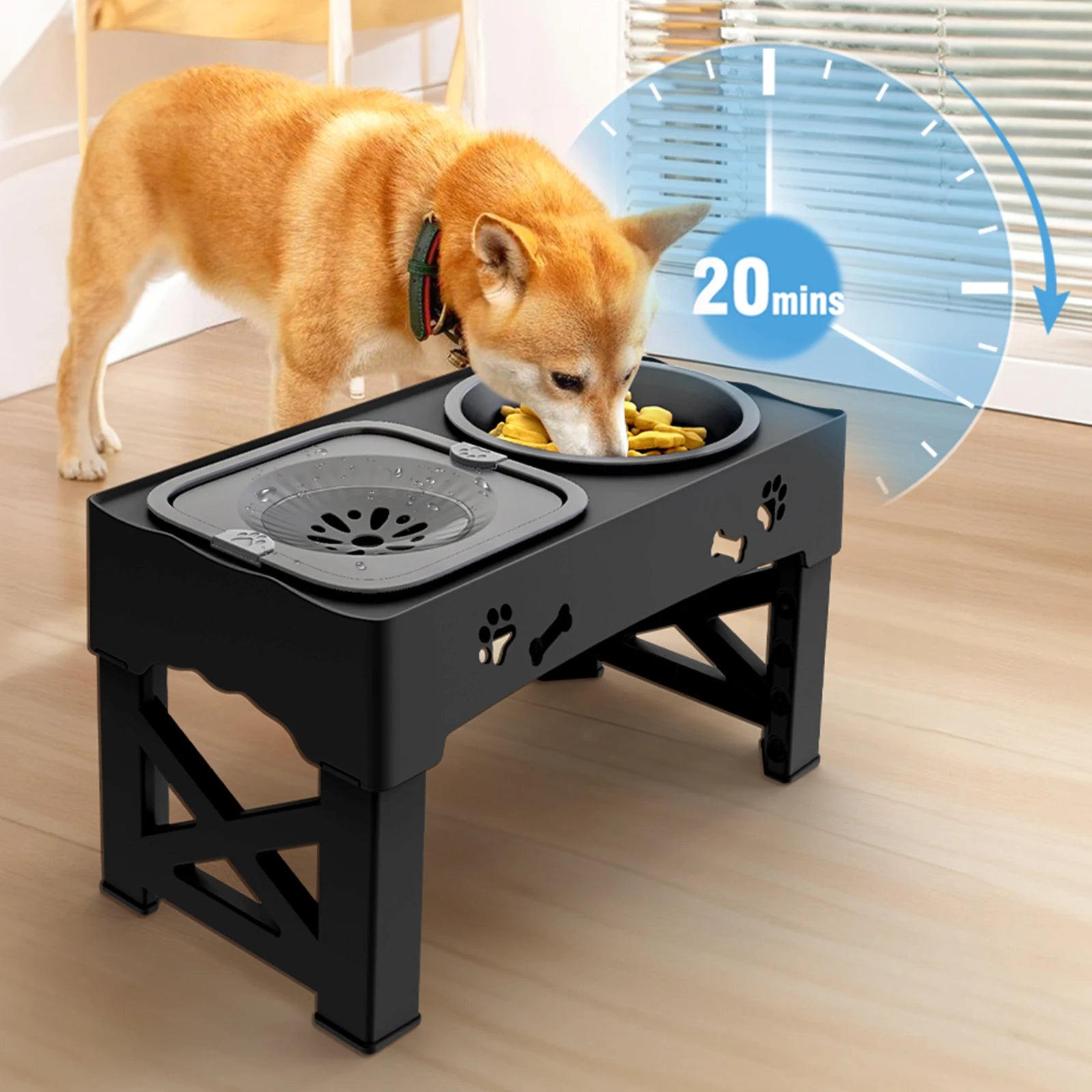 Adjustable Elevated Pet Feeder – 3-in-1 Slow Feeder & Water Bowl for Dogs & Cats
