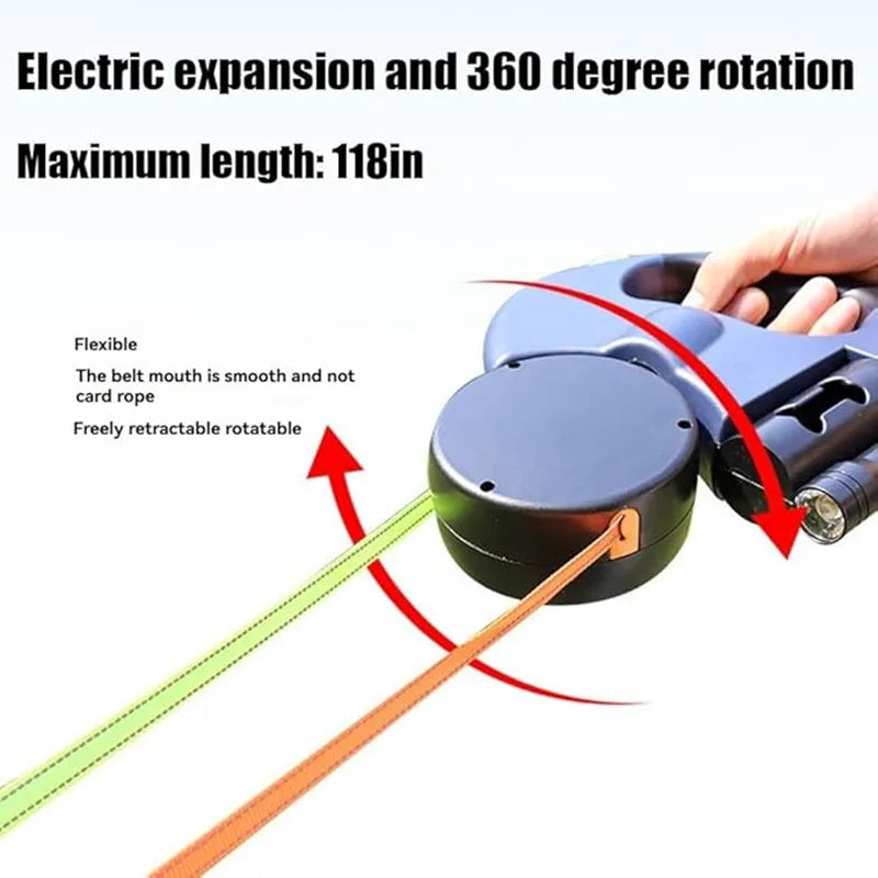 Double Dog Leash with LED Light – Tangle-Free Retractable Leash for Two Dogs