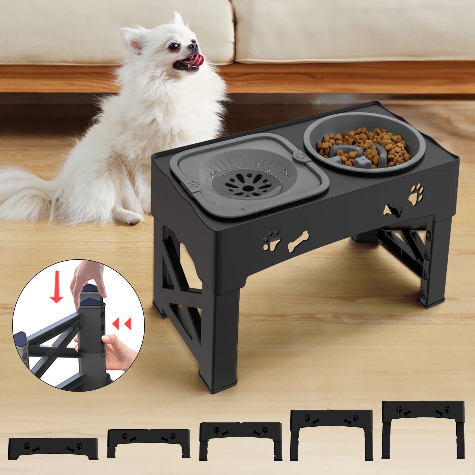 Adjustable Elevated Pet Feeder – 3-in-1 Slow Feeder & Water Bowl for Dogs & Cats
