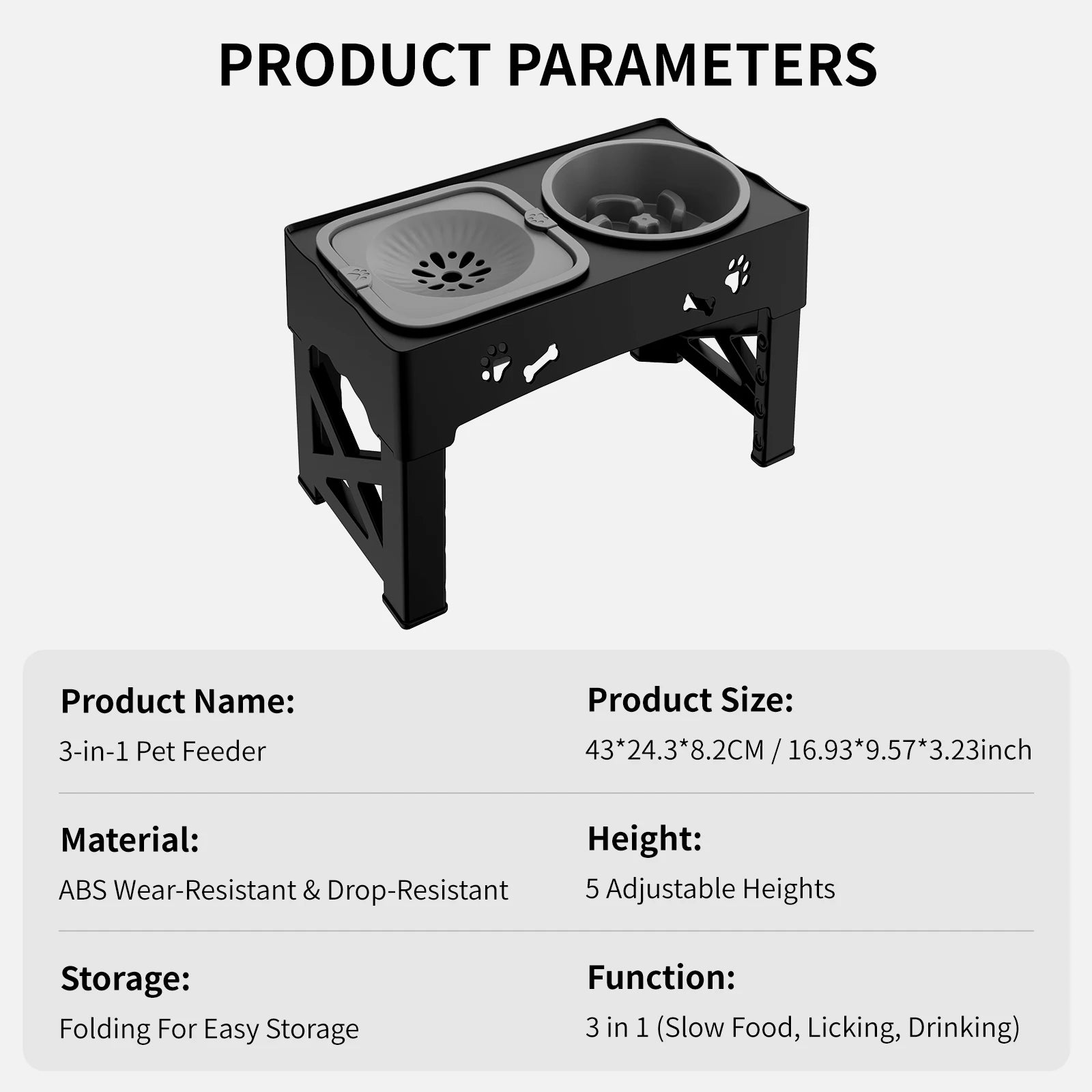 Adjustable Elevated Pet Feeder – 3-in-1 Slow Feeder & Water Bowl for Dogs & Cats